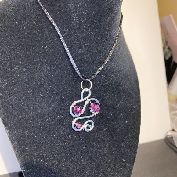 Deep Purple Faceted Glass Bead Adorned Stainless Steel Swirl Pendant - Picture 8 of 8